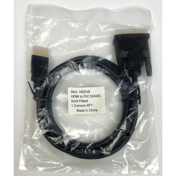 6' Black HDMI to DVI Gold Plated CABLE Cord 30AWG 1.2 Version HDDV6 NIP NEW - Picture 1 of 2